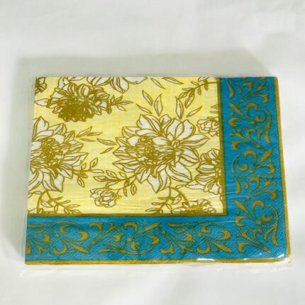 SERVILLETAS PREMIUM: Flor Celeste/Amarillo, 16.5cmX16.5cm